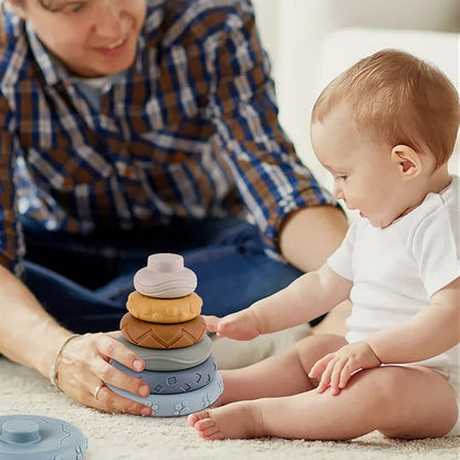 Smasener Stacks of Circles Soft Teething Toy Educational Learning Stacking Ring Toys for Babies | 7 Piece Set Baby Montessori Sensory Toys