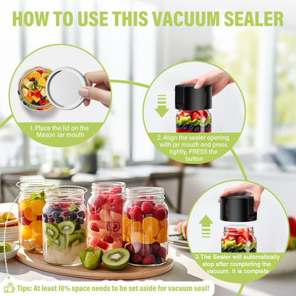 [AUTO] Smasener Electric Mason Jar Vacuum Sealer with Wide-Mouth & Regular-Mouth Mason Jars Cannning Vacuum Sealer for Food Storage Vacuum Sealer, automatically stops after vacuum